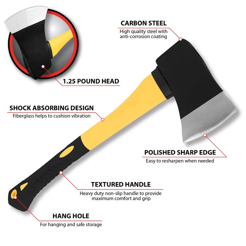 Performance Tool M7112 Axe with Fiberglass Handle, Black / Yellow, 1.25 Pound - Image 2